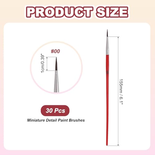 MECCANIXITY 30Pcs Fine Pointed Miniature Paint Brushes, Small Detail Paint Brush for Acrylic Watercolor Oil Model Painting Crafts Rock Painting and DIY Art(Red #00) - color: Red, size: #00