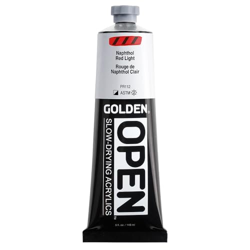 GOLDEN OPEN Slow-Drying Acrylics, Naphthol Red Light, 5 fl oz. tube, Professional Acrylic Paint, Semi-Opaque - color: Naphthol Red Light, size: 5 Fl Oz (Pack of 1)