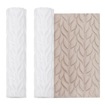 PH PandaHall 2pcs Polymer Clay Texture Roller for Earrings Making Embossing Pottery Rollers, Leaf Pattern Texture Roller Like Polymer Clay Textures Sheets for DIY Jewelry Making Ceramic Pottery Crafts - color: Leaf-3