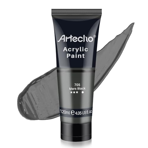 Artecho Mars Black Acrylic Paint 120ml /4.05oz /4.05oz Tube | Semi Glossy Finish, High Pigment Rich Color Craft Paint for Canvas, Rocks, Wood, Fabric, Ceramic, Non-Toxic - color: Mars Black, size: 4.05 Fl Oz (Pack of 1)