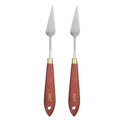 HARFINGTON 2pcs Palette Knife Painting Tool 2.36" x 0.79" Stainless Steel Teardrop Blade 8.27" Length Spatula Painting Pallet Knives with Hole Beech Wood Handle for Acrylic Canvas, Red/Silver - size: 8.27" x 0.79" x 2.36"