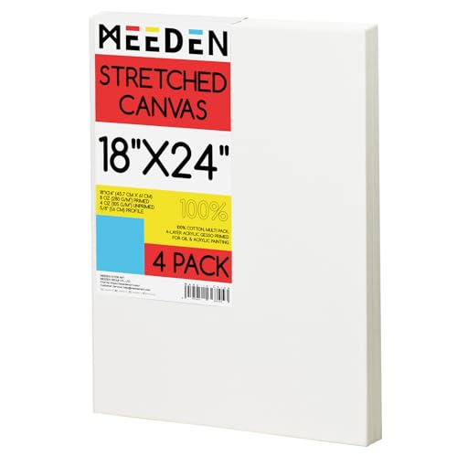 MEEDEN Stretched Canvas, 18 × 24 Inch, Pack of 4, Blank White Canvases for Painting, 100% Cotton, 14 oz Gesso-Primed, Pre-Stretched Canvas for Acrylic Oil Pouring & Airbrushing Painting - size: 18''x24''- 4 Pack