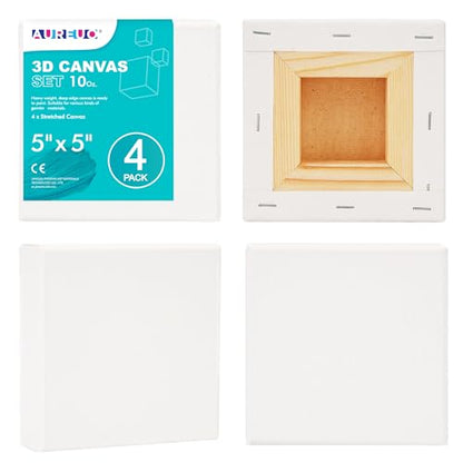AUREUO 5x5 Inch Gallery Wrapped Canvas - 1.5 Inch Depth 4 Pack - 10 Oz Triple Gesso Primed 100% Cotton Square White Artist Canvases for Acrylic & Oil Paints - size: 5"x5" Gallery