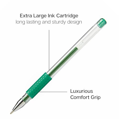 KINGART 400-24G Comfort Grip Gel Pens, Set of 24 Unique Green Tone Colors - color: Green Tone