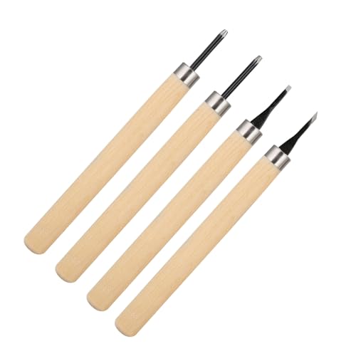 GBSCLOVER 4Pcs Carving Tools Printmaking, Metal Wood Carve Smoothing Tool, Different Shape and Size Rubber Stamp Pattern Carving Tools with Plastic Box for DIY Art Craft Carpentry