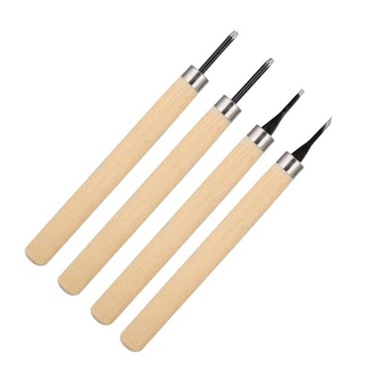 GBSCLOVER 4Pcs Carving Tools Printmaking, Metal Wood Carve Smoothing Tool, Different Shape and Size Rubber Stamp Pattern Carving Tools with Plastic Box for DIY Art Craft Carpentry