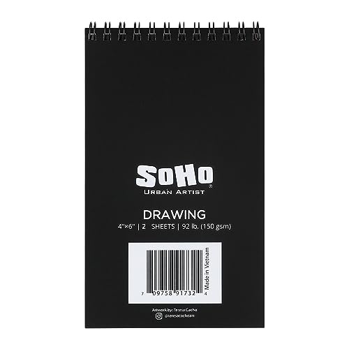 SoHo Urban Artist Softcover Drawing Pad - 4"x6" - 92 lbs/150gsm, Mixed Media, 24 Dual-Sided Sheets, Acid-Free, Wire-Bound, Micro-Perforated, Repeated Erasing & Reworking - size: 4"x6"