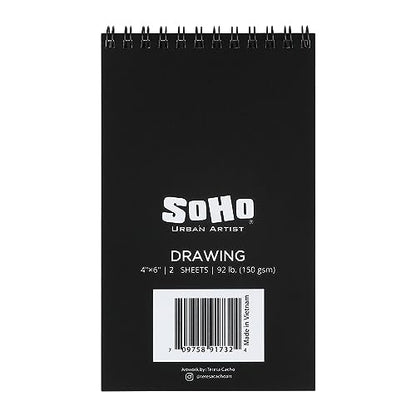 SoHo Urban Artist Softcover Drawing Pad - 4"x6", 12 Pack w/288 Sheets Total - 92 lbs/150gsm, Mixed Media, Dual-Sided, Acid-Free, Wire-Bound, Micro-Perforated, Repeated Erasing & Reworking - size: 4"x6"