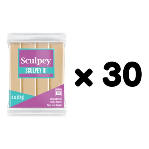 Sculpey Oven-Bake Clay, 2 oz. Bars, Sculpey III Tan, 30 Bars | Polymer Clay, Perfect for Jewelry, Home Decor, and General Crafting - size: 2 oz. Tan (30-Pack)
