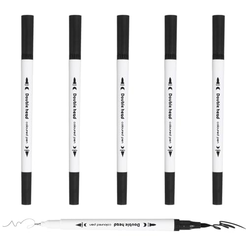 PATIKIL 6Pack Dual Brush Markers, Black Watercolor Fine and Brush Tips Pens Colored Marker Calligraphy Coloring Art Supplies Set for Coloring Book Illustration Sketching Journaling - color: Black