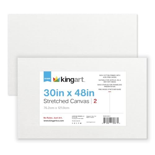 KINGART 845-2 Stretched White Canvas for Painting, 30 x 48 Inch, Pack of 2 - size: 30 x 48 Inch