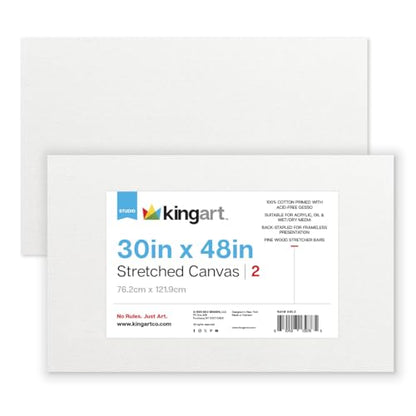 KINGART 845-2 Stretched White Canvas for Painting, 30 x 48 Inch, Pack of 2 - size: 30 x 48 Inch