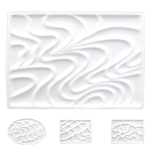 5-9in Ceramic Watercolor Mixing Palette, Square Porcelain Watercolor Palette, Porcelain Watercolor Palette, Ceramic Artist Paint Palette for Watercolor Gouache (L - Ripple) - color: L - Ripple