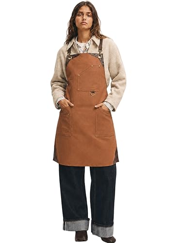 Professional Work Apron for Men & Women – 100% Cotton with waterproof Membrane, Cross Back Straps - color: Oak Brown
