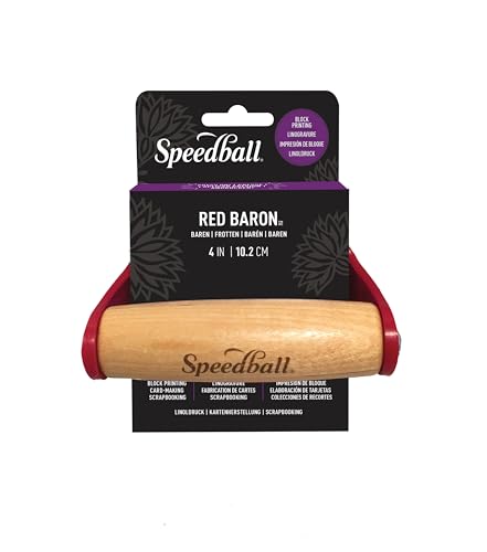 Speedball Red Baron Baren - 4 Inch Hand Printing Tool with Wooden Handle - Smooth Plastic Surface for Block Printing & Printmaking