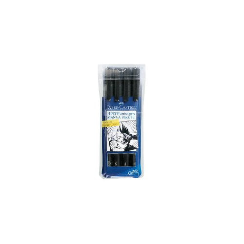 FABER-CASTELL 167132 PITT Artist Manga Drawing Pens, Black, 4-Pack - size: 4 Count (Pack of 1), style: Manga Wallet Set - Black