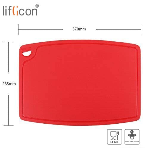 Liflicon Extra Large Thick Silicone Cutting Boards for Kitchen 14.6'' x 10.43'' Flexible Cutting Chopping Boards/Mats Non-slip Deep Drip Juice Groove, Dishwasher Safe-Red - color: Red, size: 14.6"L x 10.4"W
