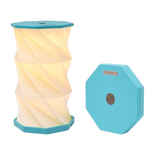 Portable Foldable Table Lamp, Japanese Gift, Paper Lantern Lights | Touch Control Dimmable Lamp with 3 Adjustable Heights, Rechargeable Warm Light, Travel Gifts for Women Men Couples (Blue) - color: Blue