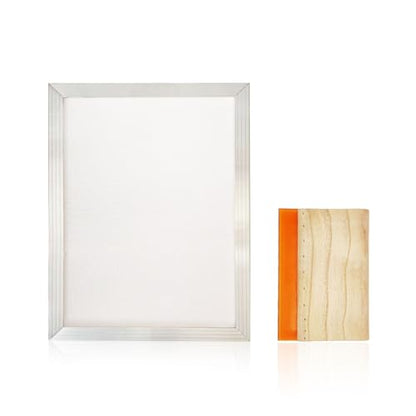 Worown 8 x 10 Inch Aluminum Silk Screen Printing Frame with 110 White Mesh, and Including 4 x 6 Inch Wooden Screen Printing Squeegee - size: 8 x 10 Inch