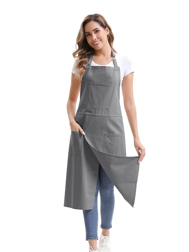 Nanxson Pottery Apron Split Leg with 3 Pockets & Adjustable Buckle | cotton material,Long apron,adjustable waist tie,for Pottery Ceramic Wheel DIY Art Garden - color: Grey