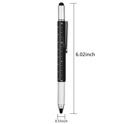 DUNBONG 6-in-1 Multi Pen, Stylus/Screwdriver, 0.7mm Black - Black | Aluminum prismatic non-slip grip | Rotary no-cap design | Ruler & level built-in | Refillable | Long-lasting clip - color: Black