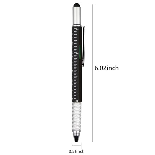 DUNBONG 6-in-1 Multi Pen, Stylus/Screwdriver, 0.7mm Black - Black | Aluminum prismatic non-slip grip | Rotary no-cap design | Ruler & level built-in | Refillable | Long-lasting clip - color: Black