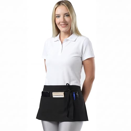 TOSHE Waist Apron 3 Pockets Waterdrop Resistant Cotton Server,Chef,Waitress - color: Black
