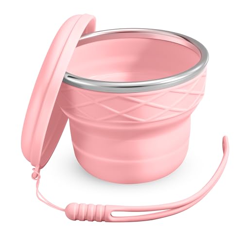 7oz/200ml Collapsible Silicone Cup with Lid,BPA-Free,Portable Reusable Drinking Water Cup for Travel,Camping, Hiking,Picnic,Outdoor Sports (Pink) - color: Pink