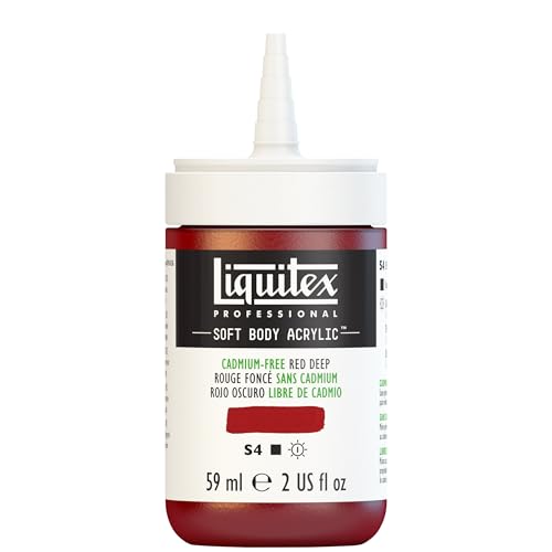 Liquitex Soft Body Acrylic Paint, 2-oz Bottle, Cadmium-Free Red Deep | Low Viscosity, Highly Pigmented, Satin Finish, Retains Subtle Brush Strokes, Great Surface Coverage, Highly Versatile - color: Cadmium-free Red Deep, style: 2-oz Bottle