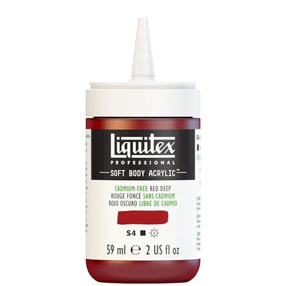Liquitex Soft Body Acrylic Paint, 2-oz Bottle, Cadmium-Free Red Deep | Low Viscosity, Highly Pigmented, Satin Finish, Retains Subtle Brush Strokes, Great Surface Coverage, Highly Versatile - color: Cadmium-free Red Deep, style: 2-oz Bottle