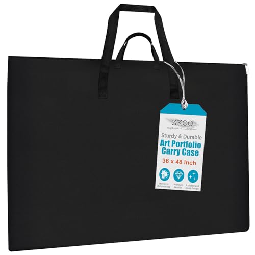 ZKOO Light Weight Art Portfolio Bag, 36 x 48 Extra Large Art Portfolio Case Light Weight Waterproof Poster, Studio Collection Tote for Artwork, Poster, Sketch Drawing, Canvas (36"*48"-Black) - size: 36"*48"-Black