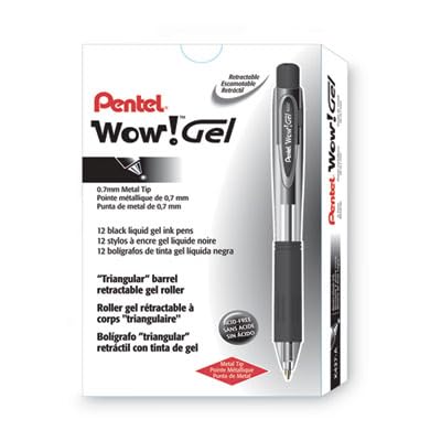 Pentel Wow! Gel Retractable Gel Pen 0.7mm Medium Line Black Ink, Box of 12 (K437-A) - color: Black, size: 12 Count (Pack of 1)