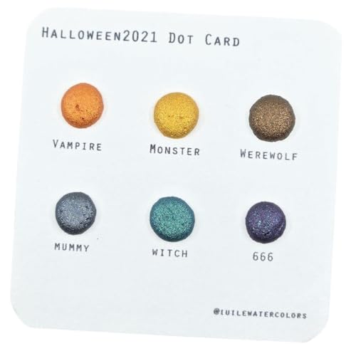 IUILE Handmade Watercolor Paints - Halloween 2021 Dot Card (6 colors). Metallic, Shiny, Shimmer - color: Halloween 2021 Dot