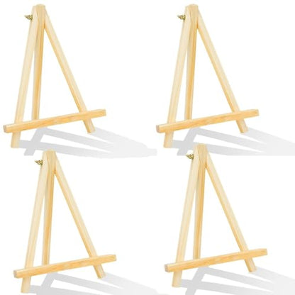 4Pack 9 Inch Pine Wood Easels, Easel Stand for Painting Canvases, Art, and Crafts, Tripod, Painting Party Easel, Kids Student Tabletop Easels for Painting, Portable Canvas Photo Picture Sign Holder - style: 4-pack