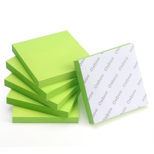 OSBOO Sticky Notes 3x3 with Bright Colors, 6 Pads 100 Sheets/Pad (Green) | Bright Green Self-Stick Notes Pads, 600 Sheets Total, Easy to Stick and Remove, Perfect for Office, School and Home - color: Green