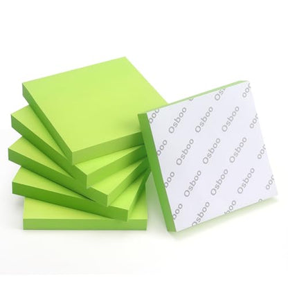 OSBOO Sticky Notes 3x3 with Bright Colors, 6 Pads 100 Sheets/Pad (Green) | Bright Green Self-Stick Notes Pads, 600 Sheets Total, Easy to Stick and Remove, Perfect for Office, School and Home - color: Green