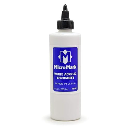 Micro-Mark Surface Primer Color | White Acrylic Primer 200 ml (6.76 fl.oz.) | Matte Finish and Fast Drying | Perfect for Airbrushing and Great Adhesion to Figurines and Scale Models, Made in the USA - size: 8 Fl Oz (Pack of 1)