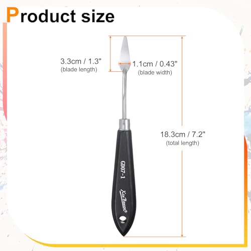 HARFINGTON Palette Knife Painting Tool 7.2" Stainless Steel Pointed Blade Spatula Painting Pallet Knife with Hole Design Beech Wood Handle for Oil Acrylic Canvas, Black/Silver - size: 7.2" x 1.3" x 0.43"