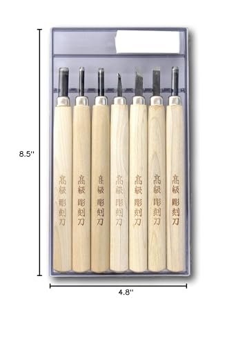 KAKURI Japanese Wood Carving Tools Set for Beginners (7 Pcs) Made in JAPAN, Wood Carving Knife for Woodblock Printing, Woodcut Printmaking, Linoleum Carving, Linocut - size: 7 Pcs