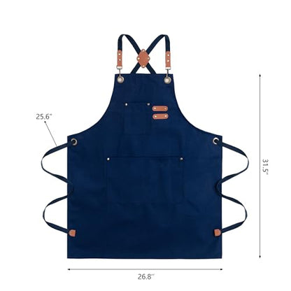 Chef Aprons for Men Canvas Apron with Large Pockets and Adjustable Neck Strap for Cooking,BBQ, Gardening - color: Blue