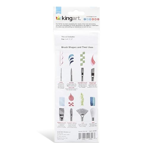 KINGART 3-Piece Paint Brushes, Acrylic Painting Brush Set, Watercolor Brushes, Acrylic Brushes for Oil Watercolor, Nail Miniature Detailing, and Rock Painting