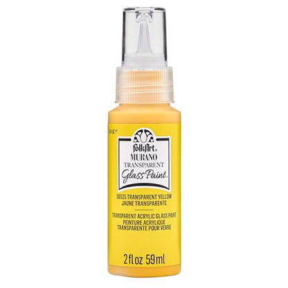 FolkArt Murano Transparent Acrylic Glass Paint, Yellow, Perfect for Indoor and Outdoor Arts and Crafts Projects, 2 fl oz, 36525 - color: Transparent Yellow, style: Transparent