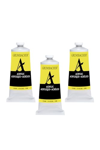 Grumbacher Lemon Yellow Acrylic Paint, 90ml/3 oz. Metal Tube, 3-Pack - color: Lemon Yellow