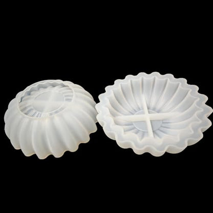2PCS Flower Bowl Resin Silicone Molds Set, Fuehbur Epoxy Resin Moulds Tray with Wavy Edge Design for DIY Jewelry Holder, 5.24 x 5.24 x 1.64 inches, for Candle Handmade Decoration - 2 Pack