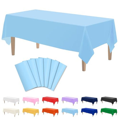 Kopokita 6 Pack Light Blue Plastic Tablecloths Disposable 54 x 108 Inch | Rectangle Table Cloths, Party Table Covers for Birthday, Wedding, Bridal, Baby Shower - color: Light Blue, size: Rectangle (6 Pack)