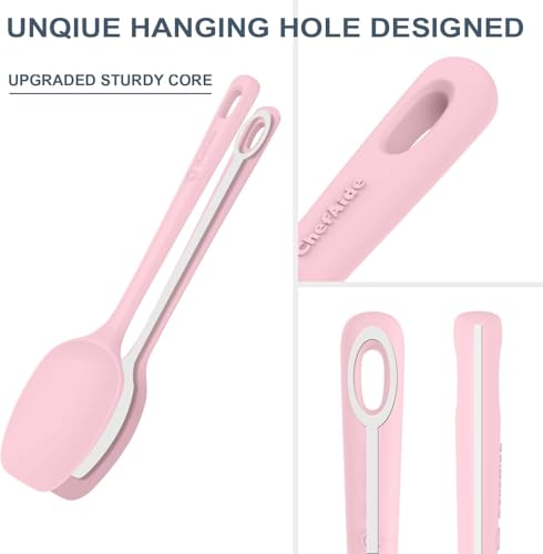 ChefAide 5 Pieces Silicone Spatula Set, Food Grade Rubber Spatula, Upgrade Strong Handle with Ergonomic Grip, Heat Resistant Up to 600°F for Nonstick Cookware, Cooking - color: Pink, size: 5 pieces
