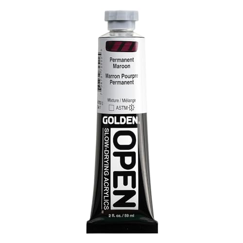 GOLDEN OPEN Slow-Drying Acrylics, Permanent Maroon, 2 fl. oz. Tube - color: Permanent Maroon, size: 2 Fl Oz (Pack of 1)