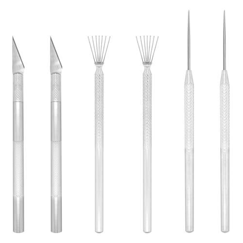 3 in 1 Clay Needle Tools Sculpting Ceramics Pottery Carving Tools for Model Clay Supplies, Ceramic & Pottery Tool Includes Sculpture Feather Pin Carving Knife Needle Texture Tool,6PCS Total,LXLVOUEG - size: 5.5 inch-PinKnNe-6P