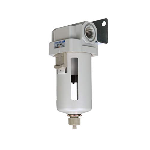 PneumaticPlus SAF400-N04B Compressed Air Particulate Filter 1/2" NPT | 10 Micron Element, 211 SCFM, 1/2" NPT, Polycarbonate Bowl, Manual Drain, 150 PSI Max, Mounting Bracket Included - style: Poly Bowl - Manual Drain