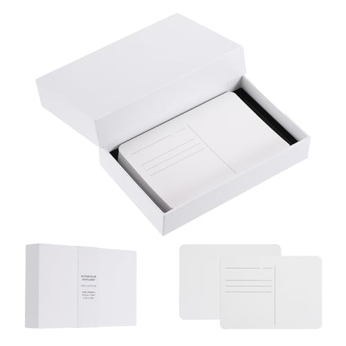 MECCANIXITY 40Sheets Watercolor Postcards, 100% Cotton 4"x6" Watercolor Paper Blank Postcard W White Cap White Waistband Cold Pressed for Mailing Painting Invitations Cards(140lb/300gsm) - color: White